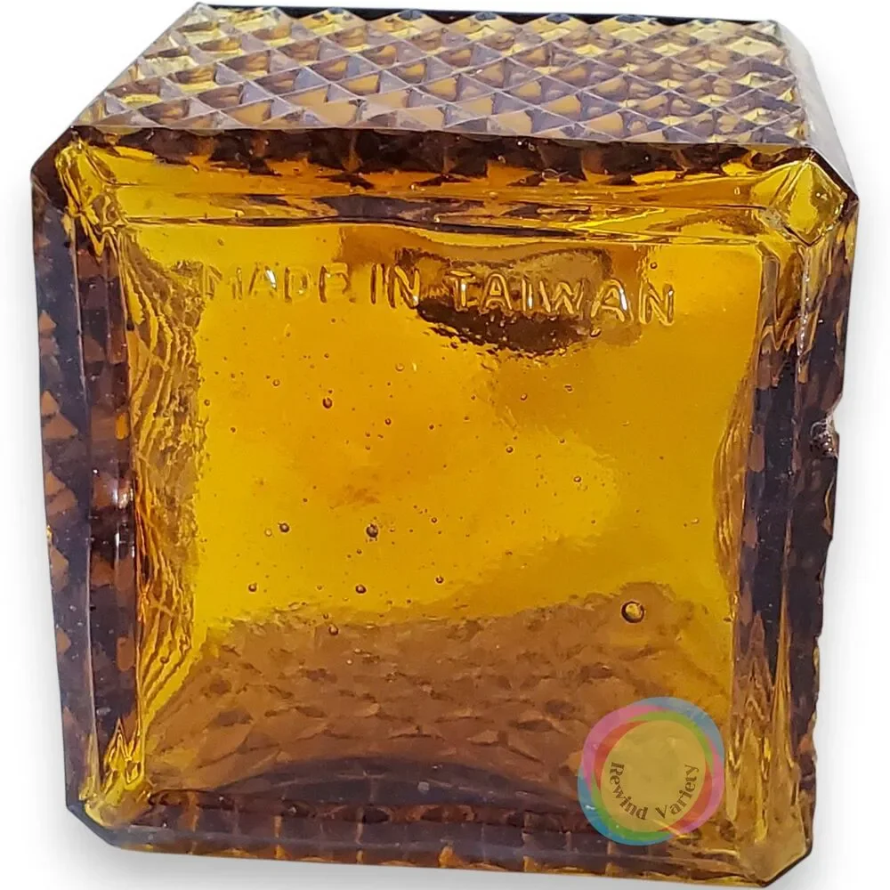 Vintage Mid Century Amber Glass Diamond Decanter Set Taiwan